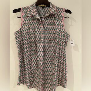 Talbots Sleeveless Pink Pineapple Print Button-Down Top size 12